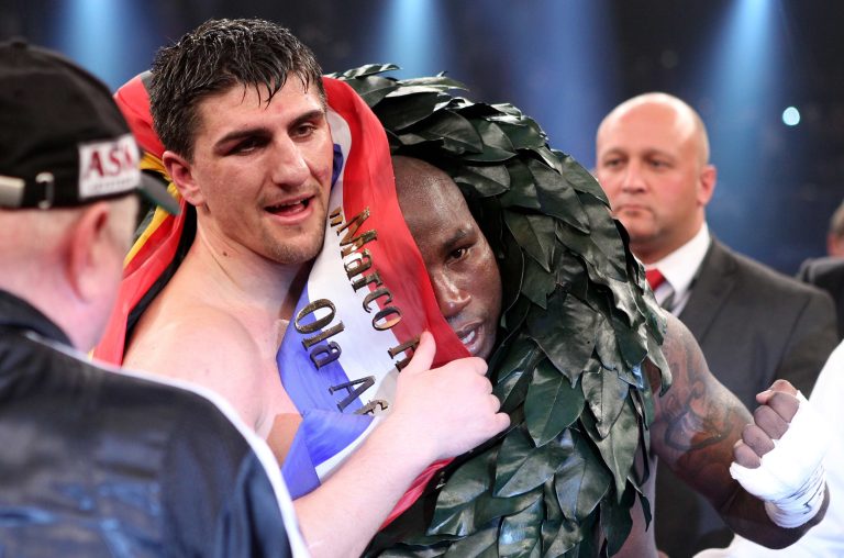 05.05.12, Erfurt, Messehalle, GER, Boxen im Ersten , Sauerland Event, Internationale Berufsboxgala WBO Weltmeisterschaft im Cruisergewicht / 12  RundenOla Afolabi (GB) vs Marco Huck (GER)  // during the international boxgala on 2012/05/05 Foto:Karina Hessland